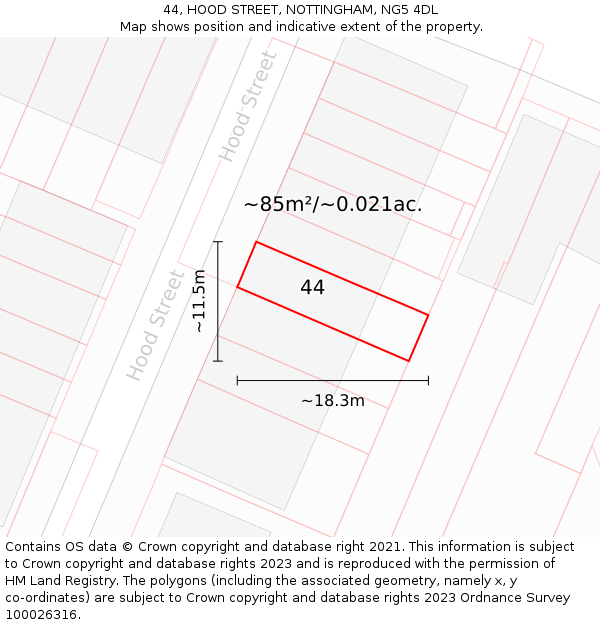 44, HOOD STREET, NOTTINGHAM, NG5 4DL: Plot and title map