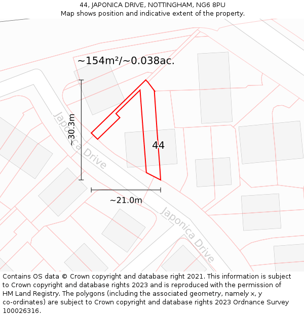 44, JAPONICA DRIVE, NOTTINGHAM, NG6 8PU: Plot and title map