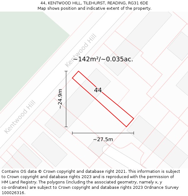 44, KENTWOOD HILL, TILEHURST, READING, RG31 6DE: Plot and title map