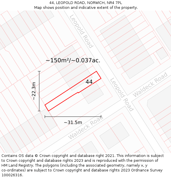 44, LEOPOLD ROAD, NORWICH, NR4 7PL: Plot and title map