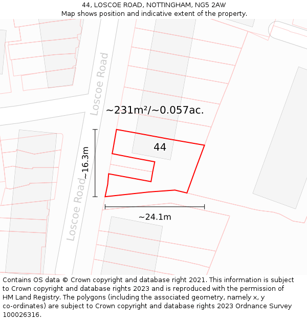 44, LOSCOE ROAD, NOTTINGHAM, NG5 2AW: Plot and title map