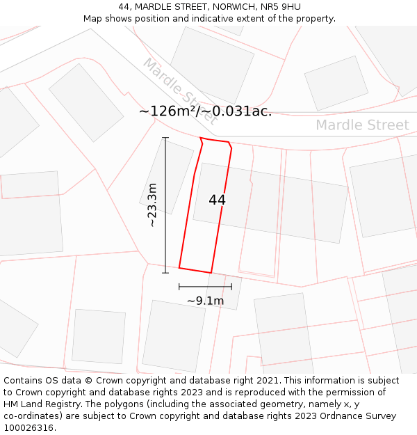 44, MARDLE STREET, NORWICH, NR5 9HU: Plot and title map