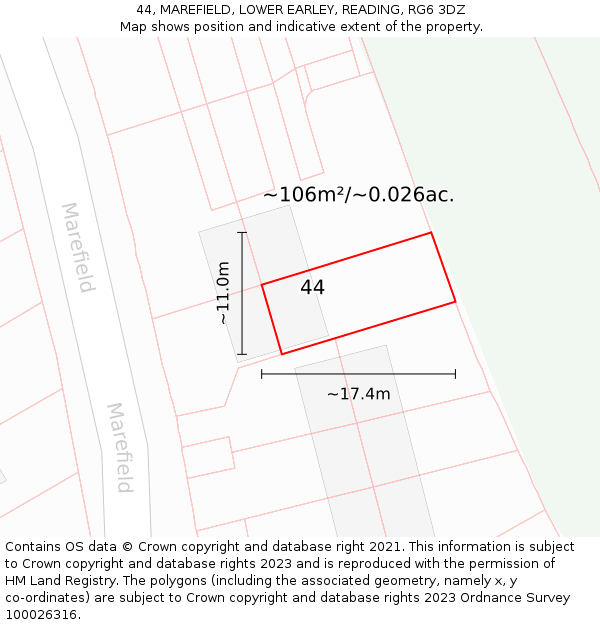 44, MAREFIELD, LOWER EARLEY, READING, RG6 3DZ: Plot and title map