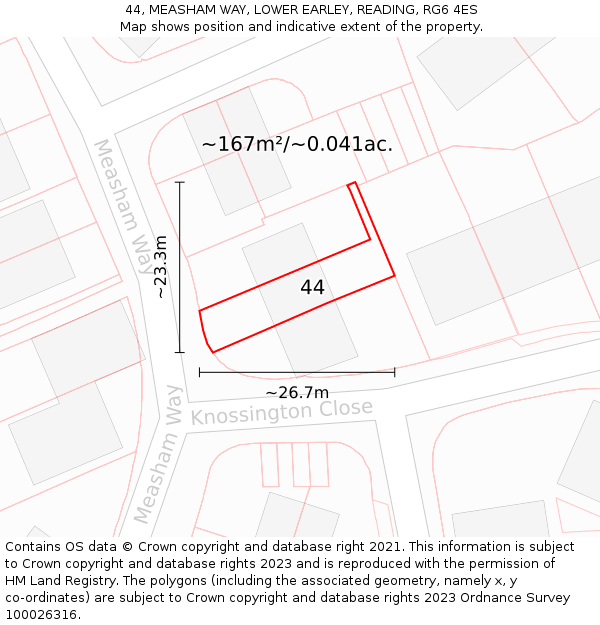 44, MEASHAM WAY, LOWER EARLEY, READING, RG6 4ES: Plot and title map
