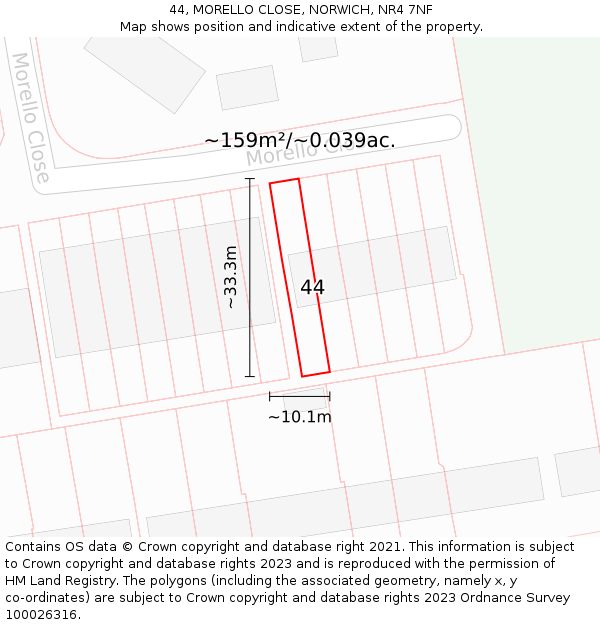 44, MORELLO CLOSE, NORWICH, NR4 7NF: Plot and title map