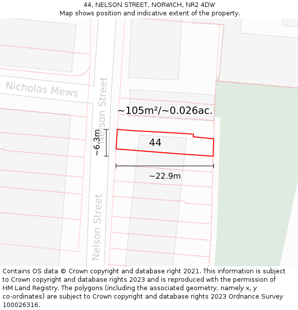 44, NELSON STREET, NORWICH, NR2 4DW: Plot and title map