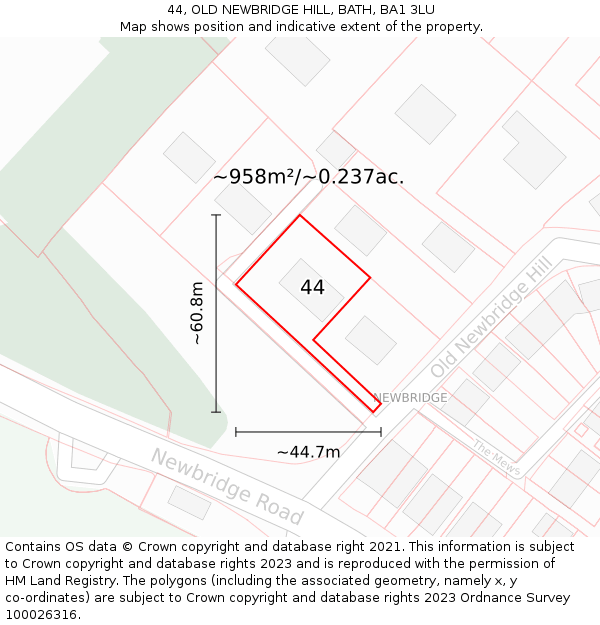 44, OLD NEWBRIDGE HILL, BATH, BA1 3LU: Plot and title map