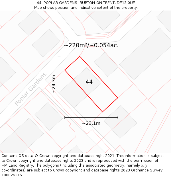 44, POPLAR GARDENS, BURTON-ON-TRENT, DE13 0UE: Plot and title map