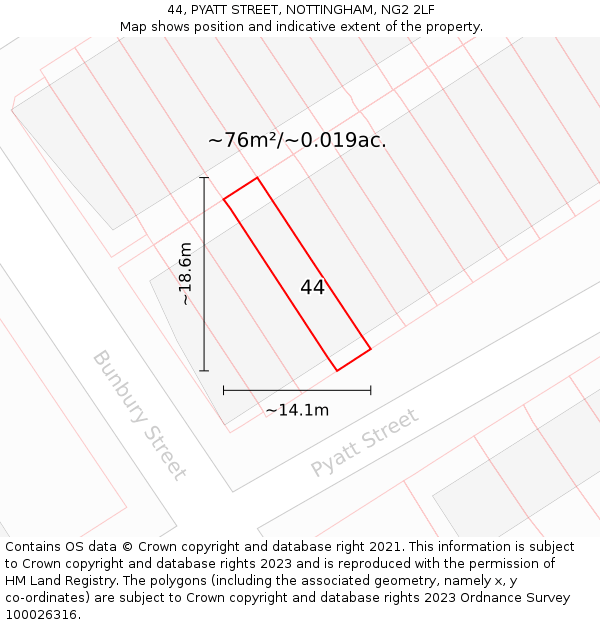 44, PYATT STREET, NOTTINGHAM, NG2 2LF: Plot and title map