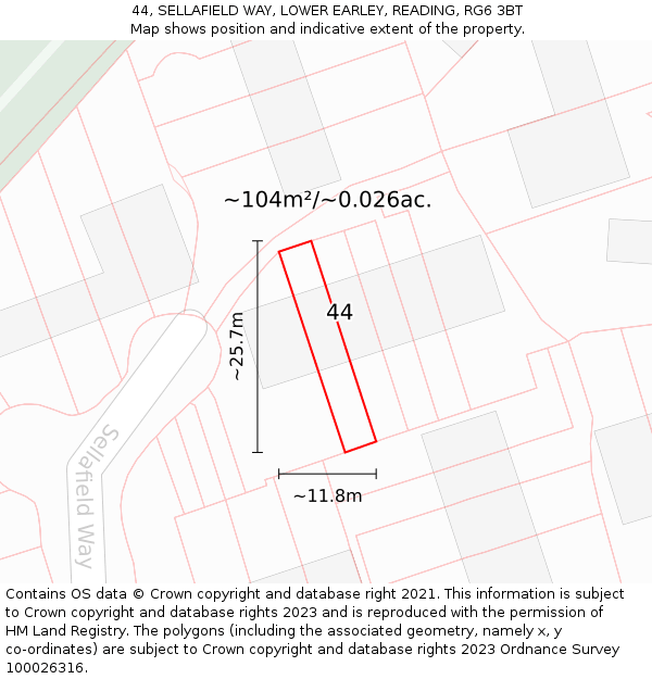 44, SELLAFIELD WAY, LOWER EARLEY, READING, RG6 3BT: Plot and title map