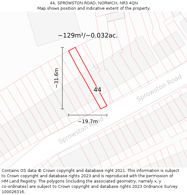 44, SPROWSTON ROAD, NORWICH, NR3 4QN: Plot and title map