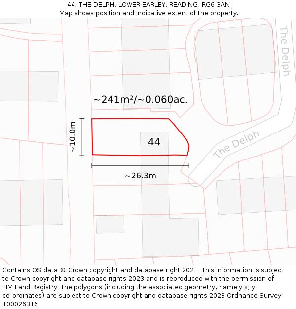 44, THE DELPH, LOWER EARLEY, READING, RG6 3AN: Plot and title map