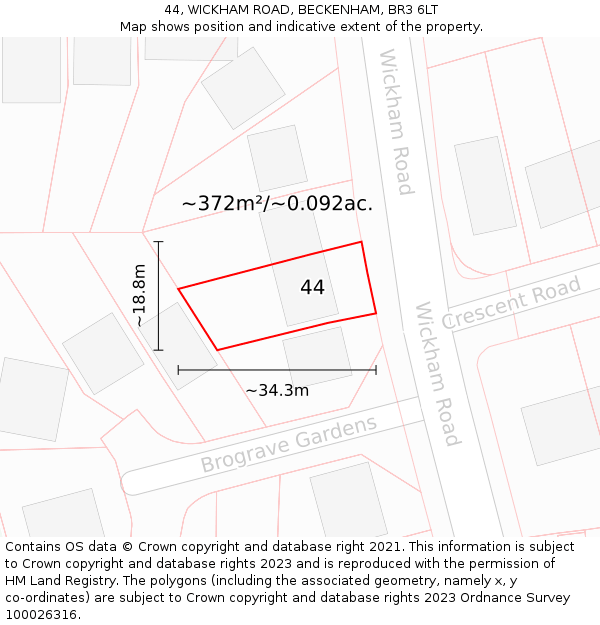 44, WICKHAM ROAD, BECKENHAM, BR3 6LT: Plot and title map