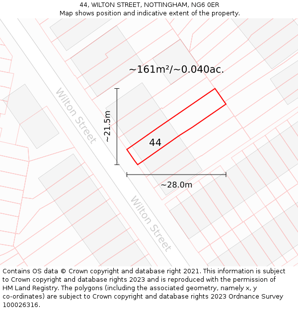 44, WILTON STREET, NOTTINGHAM, NG6 0ER: Plot and title map