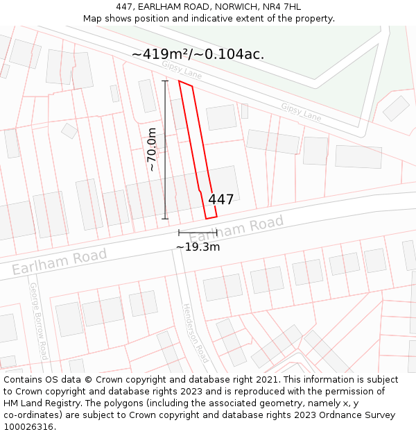 447, EARLHAM ROAD, NORWICH, NR4 7HL: Plot and title map