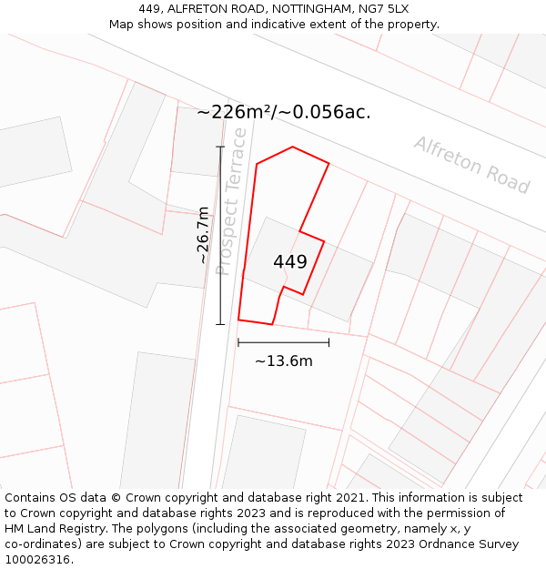 449, ALFRETON ROAD, NOTTINGHAM, NG7 5LX: Plot and title map