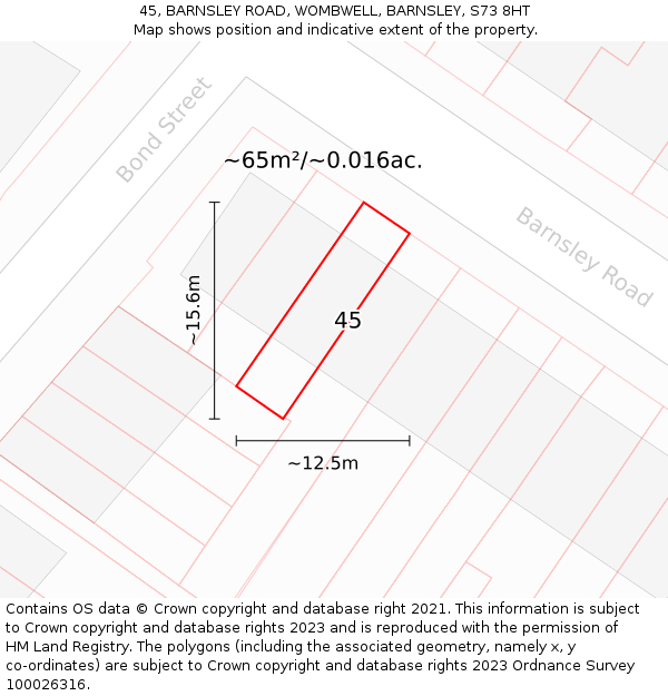 45, BARNSLEY ROAD, WOMBWELL, BARNSLEY, S73 8HT: Plot and title map