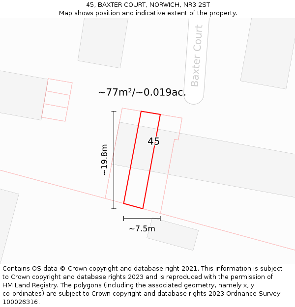 45, BAXTER COURT, NORWICH, NR3 2ST: Plot and title map