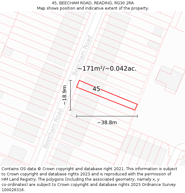 45, BEECHAM ROAD, READING, RG30 2RA: Plot and title map