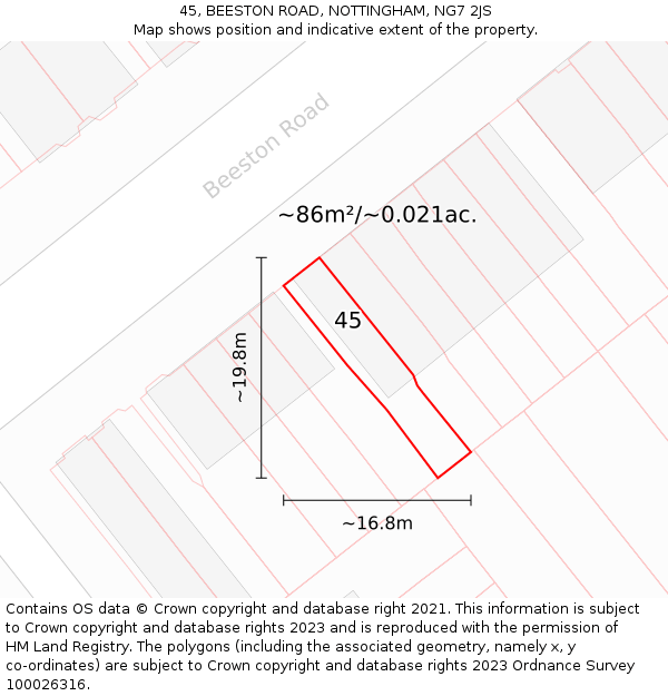 45, BEESTON ROAD, NOTTINGHAM, NG7 2JS: Plot and title map