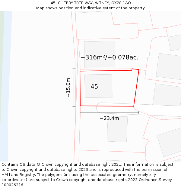 45, CHERRY TREE WAY, WITNEY, OX28 1AQ: Plot and title map