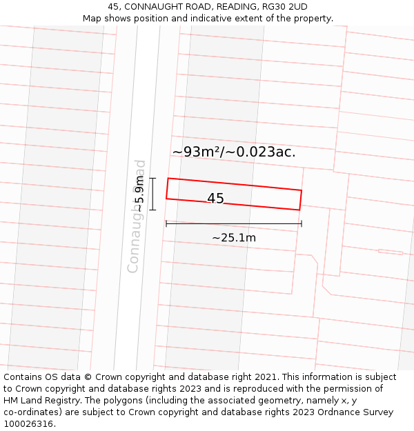 45, CONNAUGHT ROAD, READING, RG30 2UD: Plot and title map