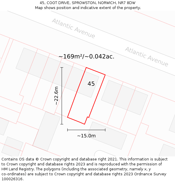 45, COOT DRIVE, SPROWSTON, NORWICH, NR7 8DW: Plot and title map