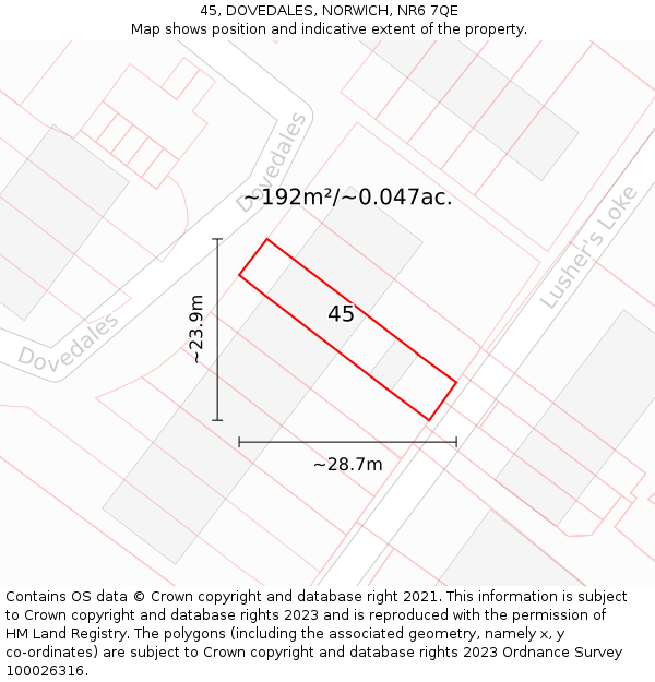 45, DOVEDALES, NORWICH, NR6 7QE: Plot and title map