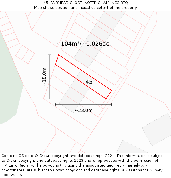 45, FAIRMEAD CLOSE, NOTTINGHAM, NG3 3EQ: Plot and title map