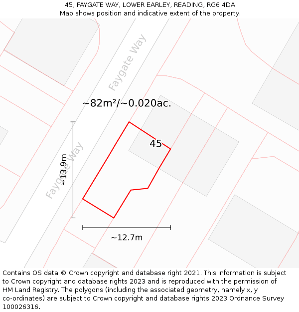 45, FAYGATE WAY, LOWER EARLEY, READING, RG6 4DA: Plot and title map