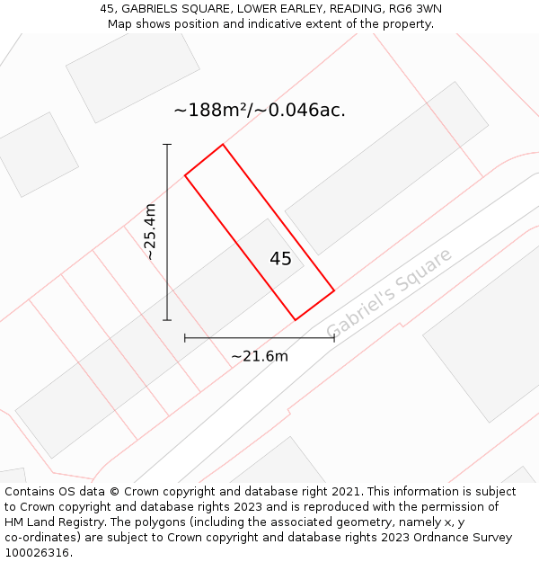 45, GABRIELS SQUARE, LOWER EARLEY, READING, RG6 3WN: Plot and title map