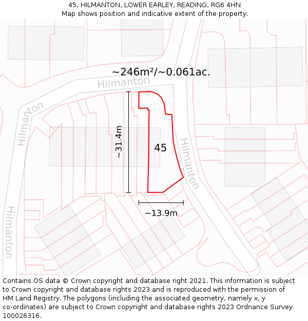 45, HILMANTON, LOWER EARLEY, READING, RG6 4HN: Plot and title map