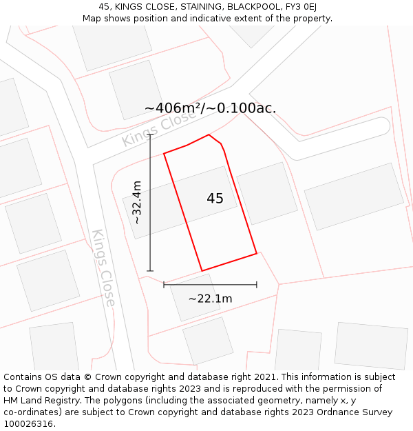 45, KINGS CLOSE, STAINING, BLACKPOOL, FY3 0EJ: Plot and title map