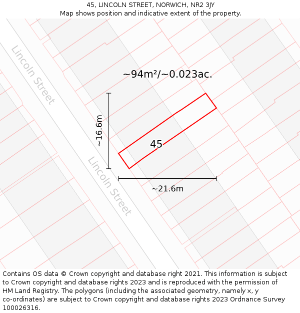 45, LINCOLN STREET, NORWICH, NR2 3JY: Plot and title map