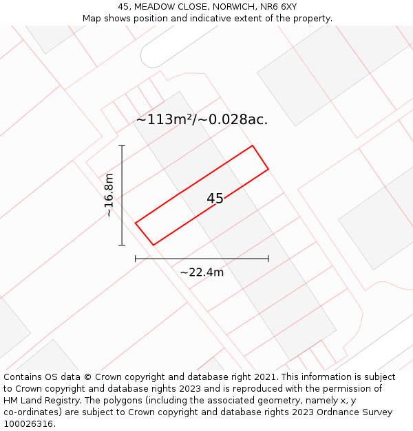 45, MEADOW CLOSE, NORWICH, NR6 6XY: Plot and title map