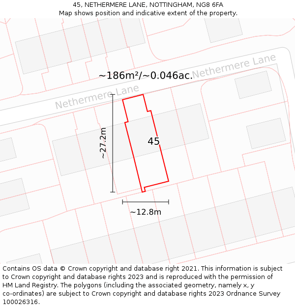 45, NETHERMERE LANE, NOTTINGHAM, NG8 6FA: Plot and title map