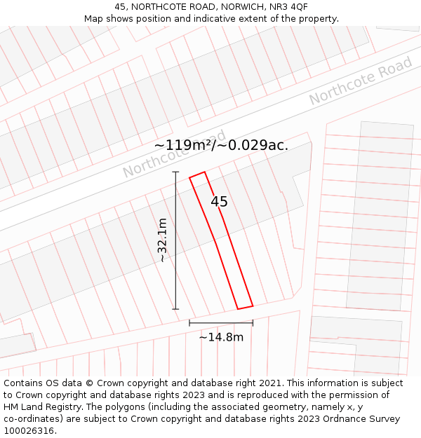 45, NORTHCOTE ROAD, NORWICH, NR3 4QF: Plot and title map