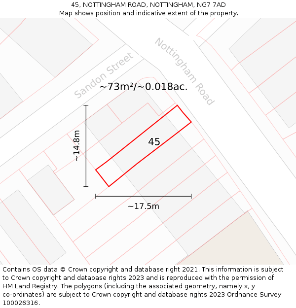 45, NOTTINGHAM ROAD, NOTTINGHAM, NG7 7AD: Plot and title map