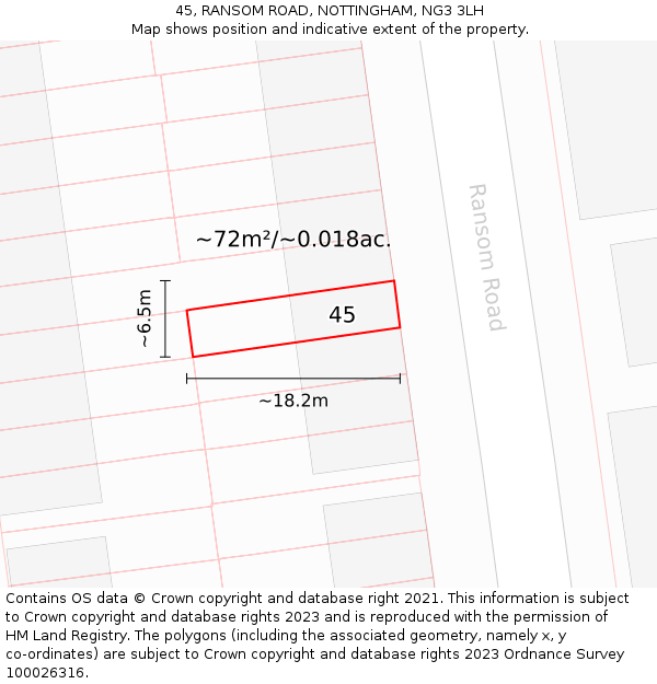 45, RANSOM ROAD, NOTTINGHAM, NG3 3LH: Plot and title map