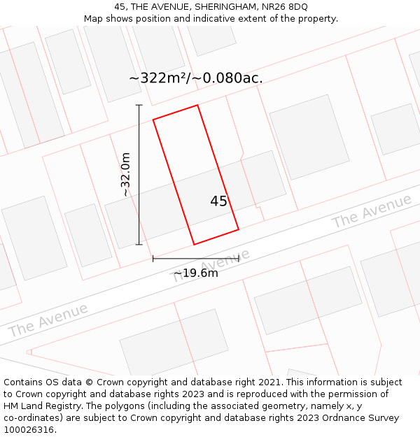 45, THE AVENUE, SHERINGHAM, NR26 8DQ: Plot and title map