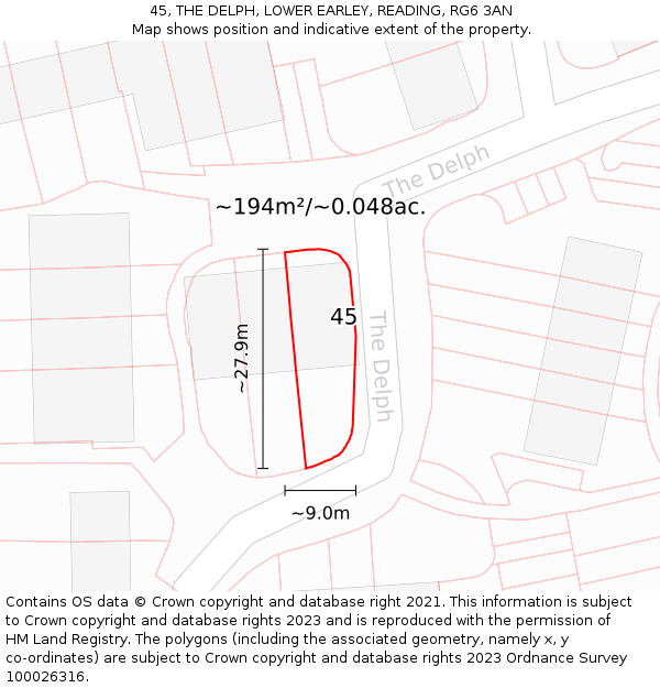 45, THE DELPH, LOWER EARLEY, READING, RG6 3AN: Plot and title map