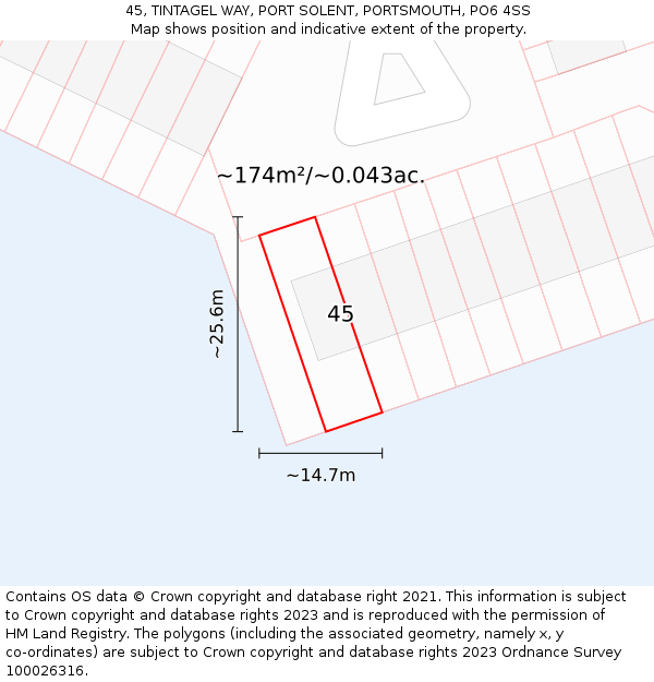 45, TINTAGEL WAY, PORT SOLENT, PORTSMOUTH, PO6 4SS: Plot and title map
