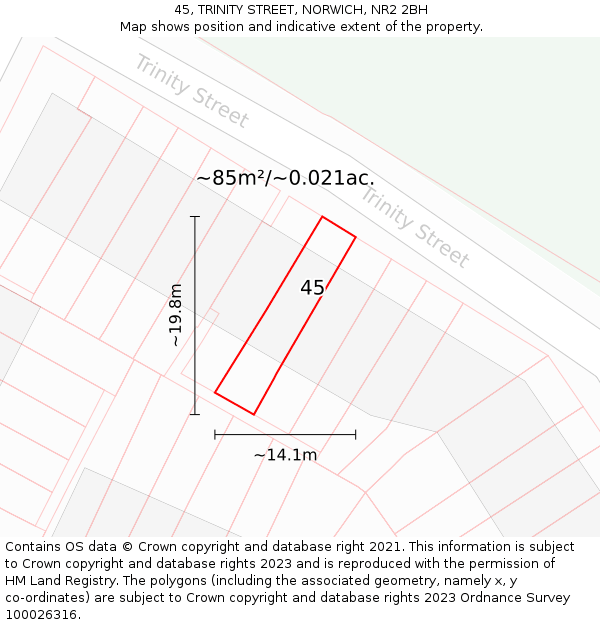 45, TRINITY STREET, NORWICH, NR2 2BH: Plot and title map
