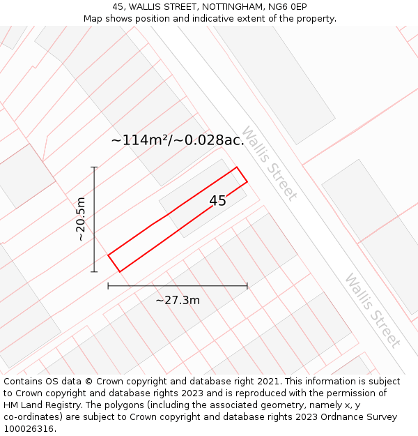 45, WALLIS STREET, NOTTINGHAM, NG6 0EP: Plot and title map