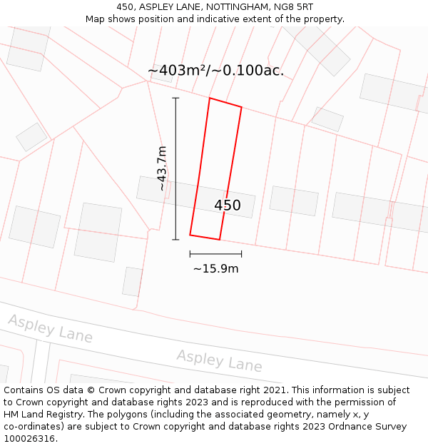 450, ASPLEY LANE, NOTTINGHAM, NG8 5RT: Plot and title map