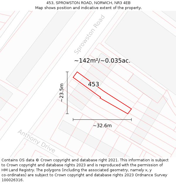 453, SPROWSTON ROAD, NORWICH, NR3 4EB: Plot and title map