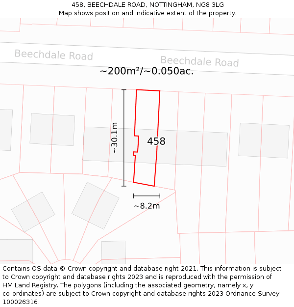 458, BEECHDALE ROAD, NOTTINGHAM, NG8 3LG: Plot and title map