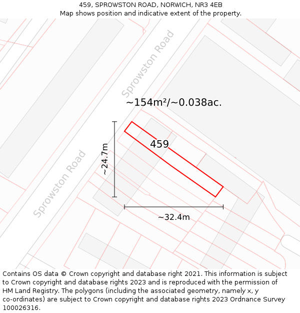 459, SPROWSTON ROAD, NORWICH, NR3 4EB: Plot and title map