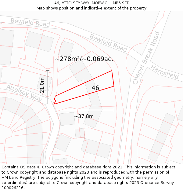 46, ATTELSEY WAY, NORWICH, NR5 9EP: Plot and title map