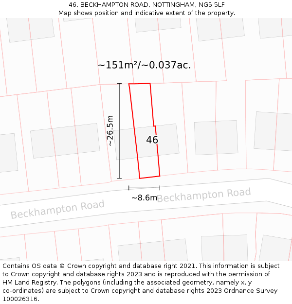 46, BECKHAMPTON ROAD, NOTTINGHAM, NG5 5LF: Plot and title map
